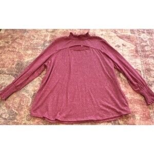 Terra & Sky Women's Pink Mock Neck Keyhole Ruffle Accent Knit Blouse Size 1X